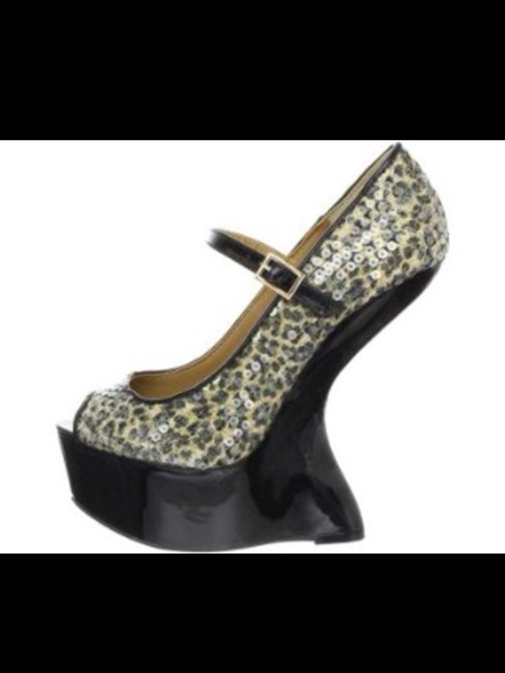 CL by Chinese Laundry Gold Sequin and Black Sculpted Platform Mary Jane Heels